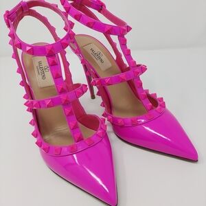 Bnib Valentino Garavani Women's Pink Rockstud Ankle Strap Pumps Size 38.5